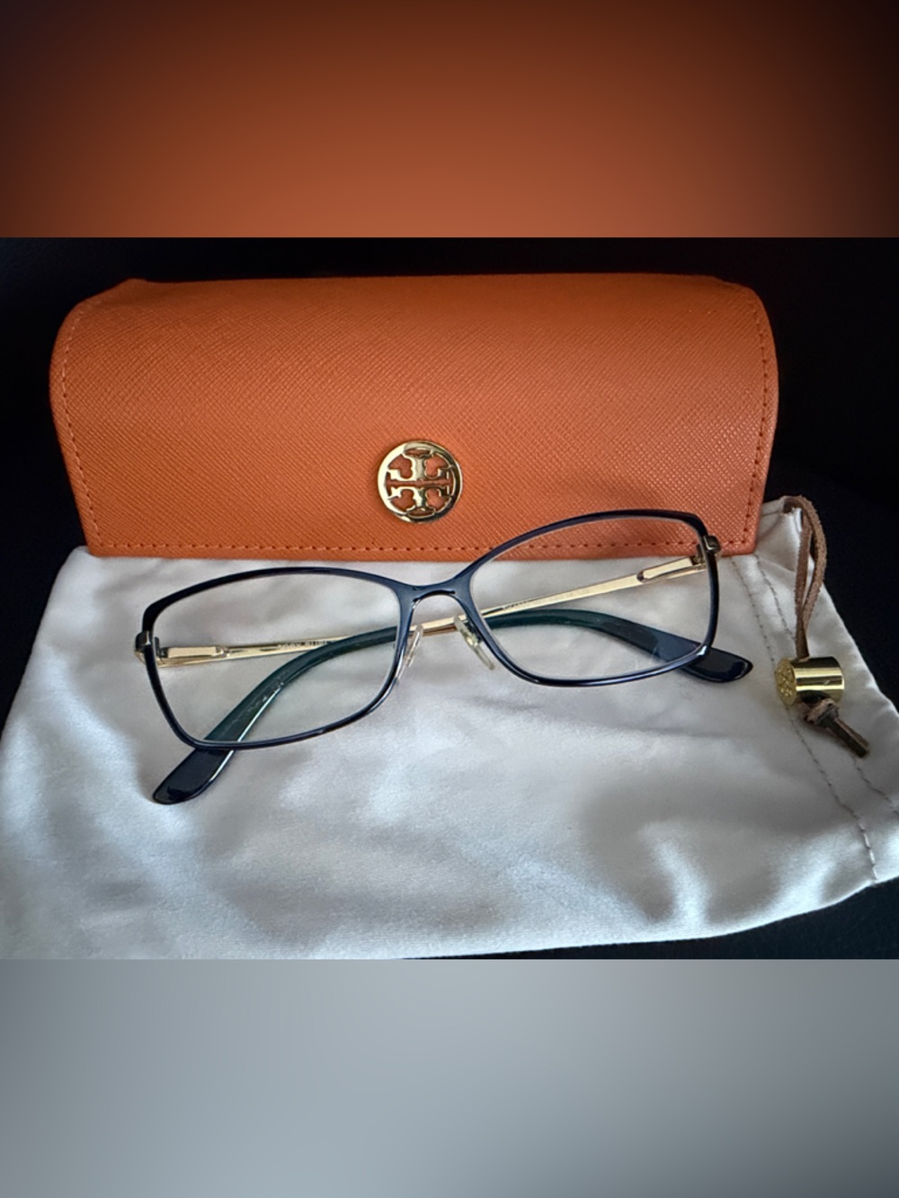 Tory Burch eye glasses frame in navy blue and gold